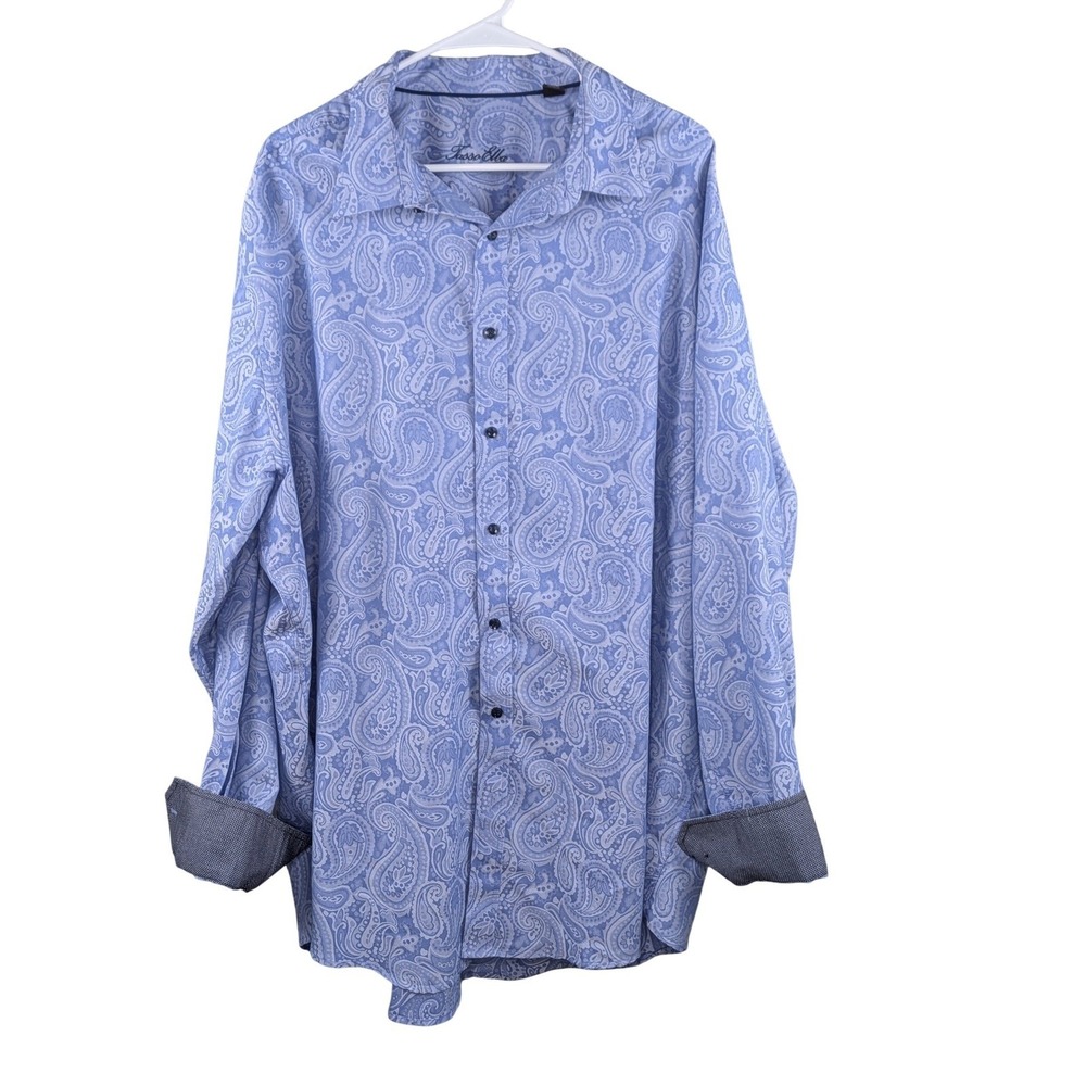 Tasso Elba Mens Paisley Button Down Shirt 2XLT Blue Long Sleeve Tall Flip Cuff